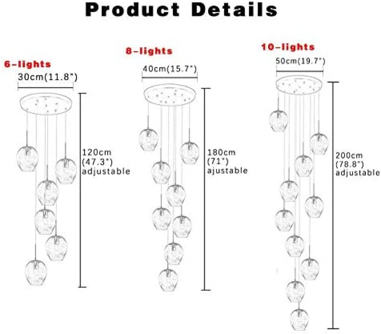 Lámpara Colgante de Techo con Forma de Gota de Lluvia y Globo de Vidrio soplado a Mano, 12 Luces, Altura Ajustable, Casquillo E27, Ideal para Comedor, Sala de Estar y Cocina. Longi