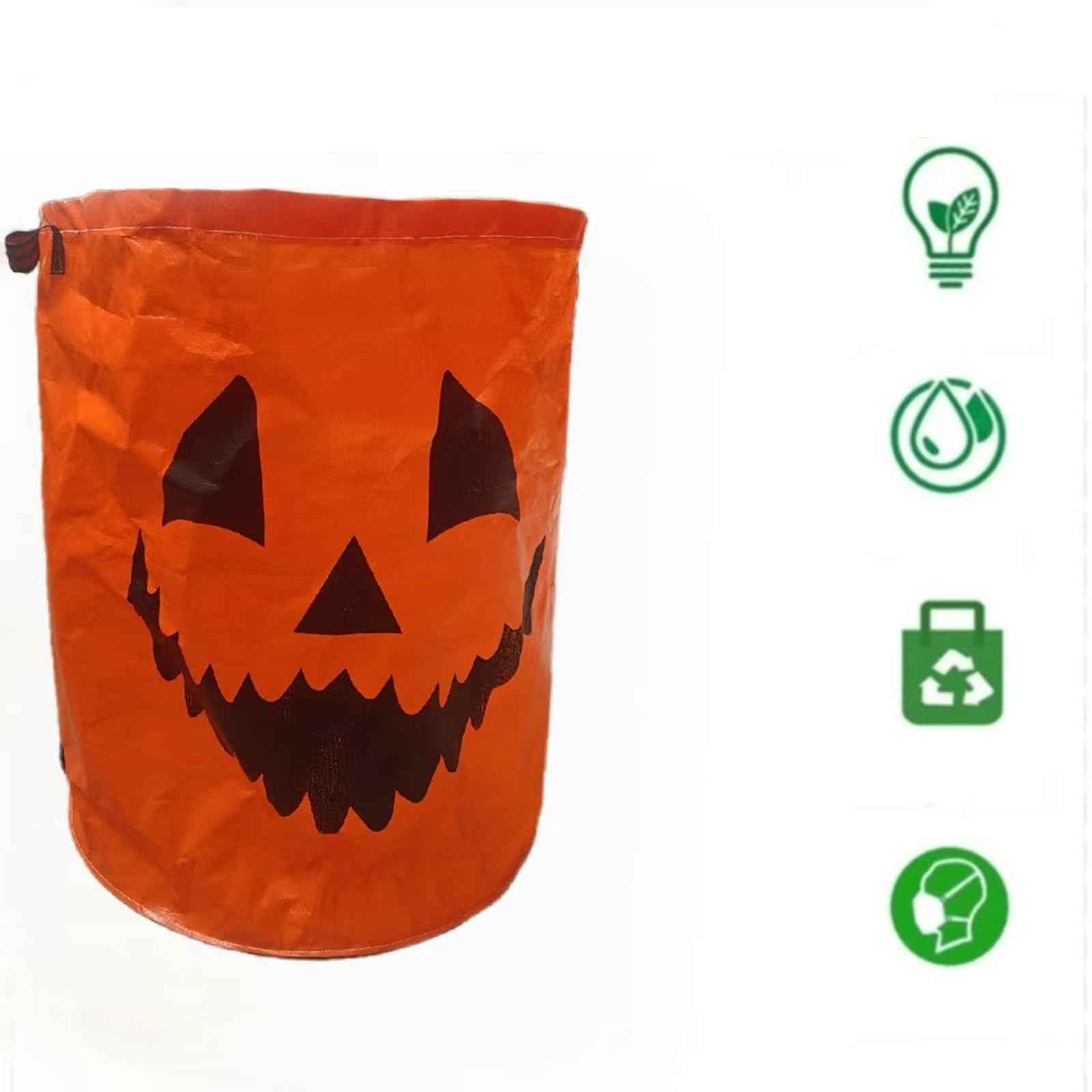 Bolsa grande impermeable de calabaza de Halloween de 60 L para recogida y almacenamiento de residuos de jardín, 45 x 38 cm, bolsa de basura de jardín de gran capacidad
