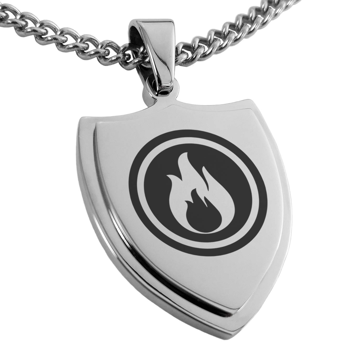 Tioneer Stainless Steel Fire Element Rune Shield Pendant Necklace