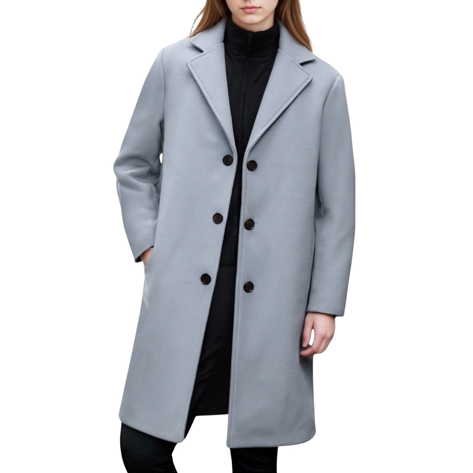 Wool Coats for Women Notched Collar Single Breasted Trench Coat 2025 Business Casual Winter Warm Heavyweight Peacoat