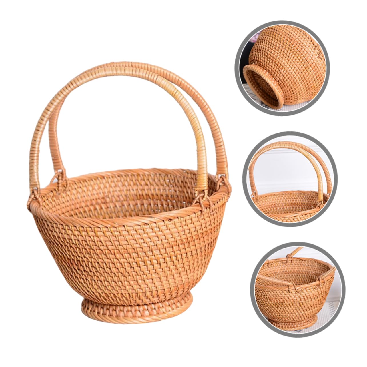 Cabilock Cesta De Rattan Tejida Para Picnic y Almacenamiento Portátil Para Frutas y Flores Para Familiar y Actividades