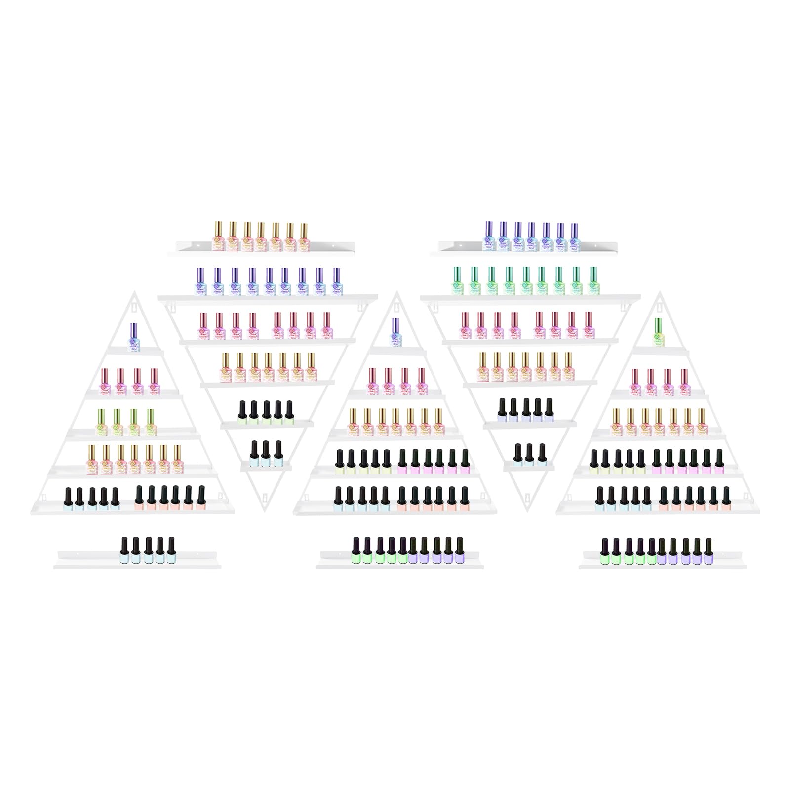 10PCS Metal Wall-mounted Nail Polish Storage Racks 5 Tiers Triangular Display Racks Cosmetic Display Case Lipstick Perfume Wall Shelf for Home Spa Nail Salon Shop