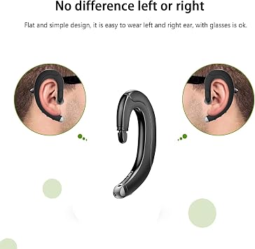 Ear Hook Bluetooth Headphone V5.0 with Mic, Painless Single Ear Wireless Headset 5 Hrs Playtime for Android Phones/iPhone X/8/7/6, Lightweight Non Bone Conduction Headphone with Ear Plug - Black
