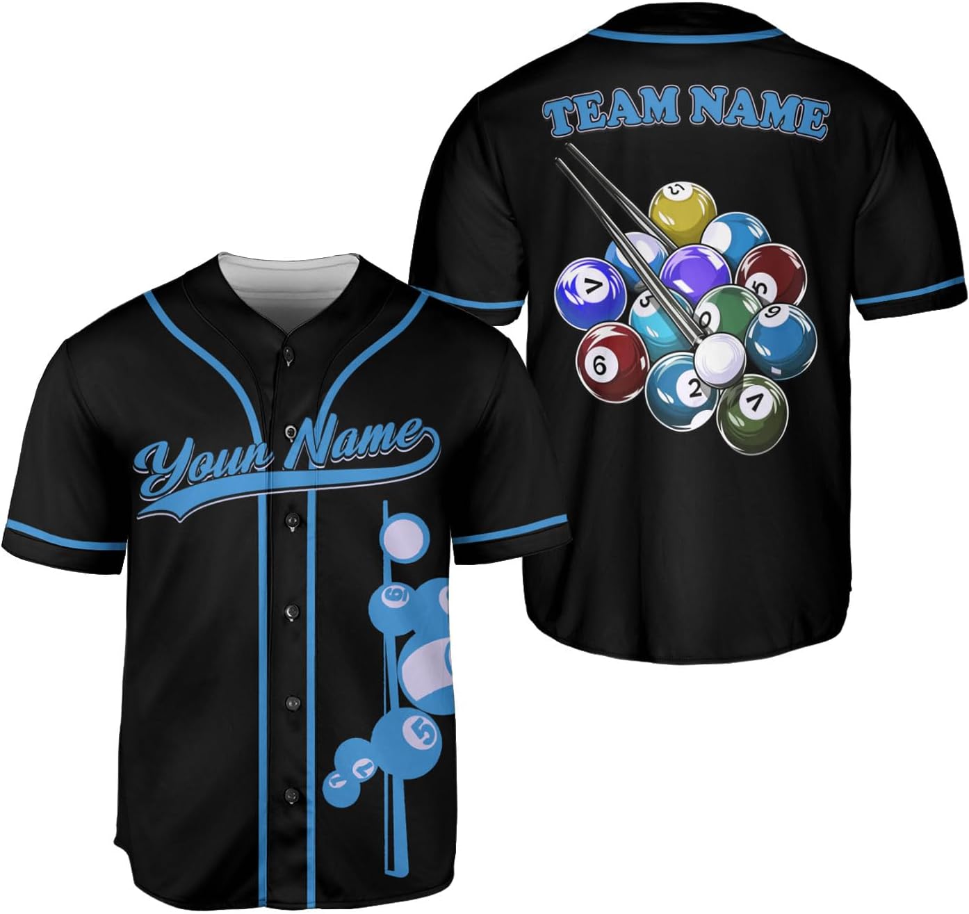 Personalized Billiard Baseball Jersey 3D, 8 Ball Shirt, Billiards Shirts for Men, Billiard Gifts for Men and Women