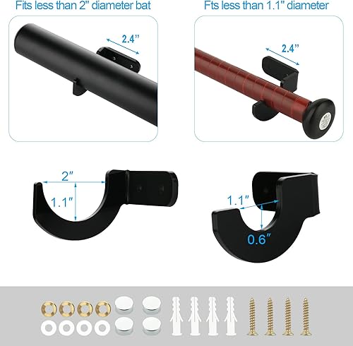 Miniatura 9 de Cosmos 2 juegos de soportes de pared de acrílico para bate de béisbol, soporte de pared horizontal para bates de béisbol, soporte de pared de