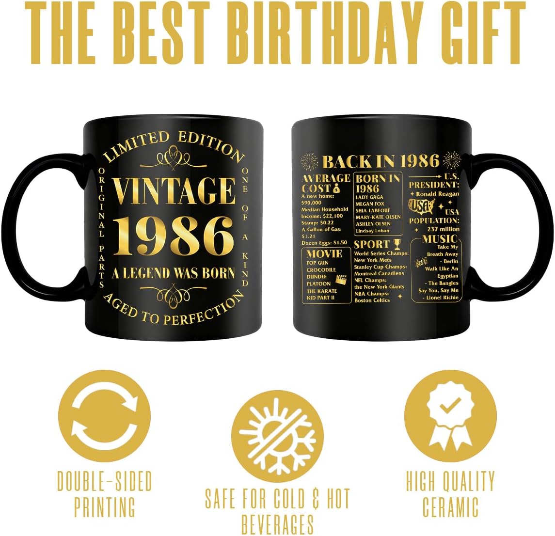 40th Birthday Gifts Women Men,1986 Birthday Gifts for Women Men Thirty Gift for 1985, Turning 40 Gift for Her Mom Dad Sister Best Friends，Vintage 1986 Mug Black - Image 5