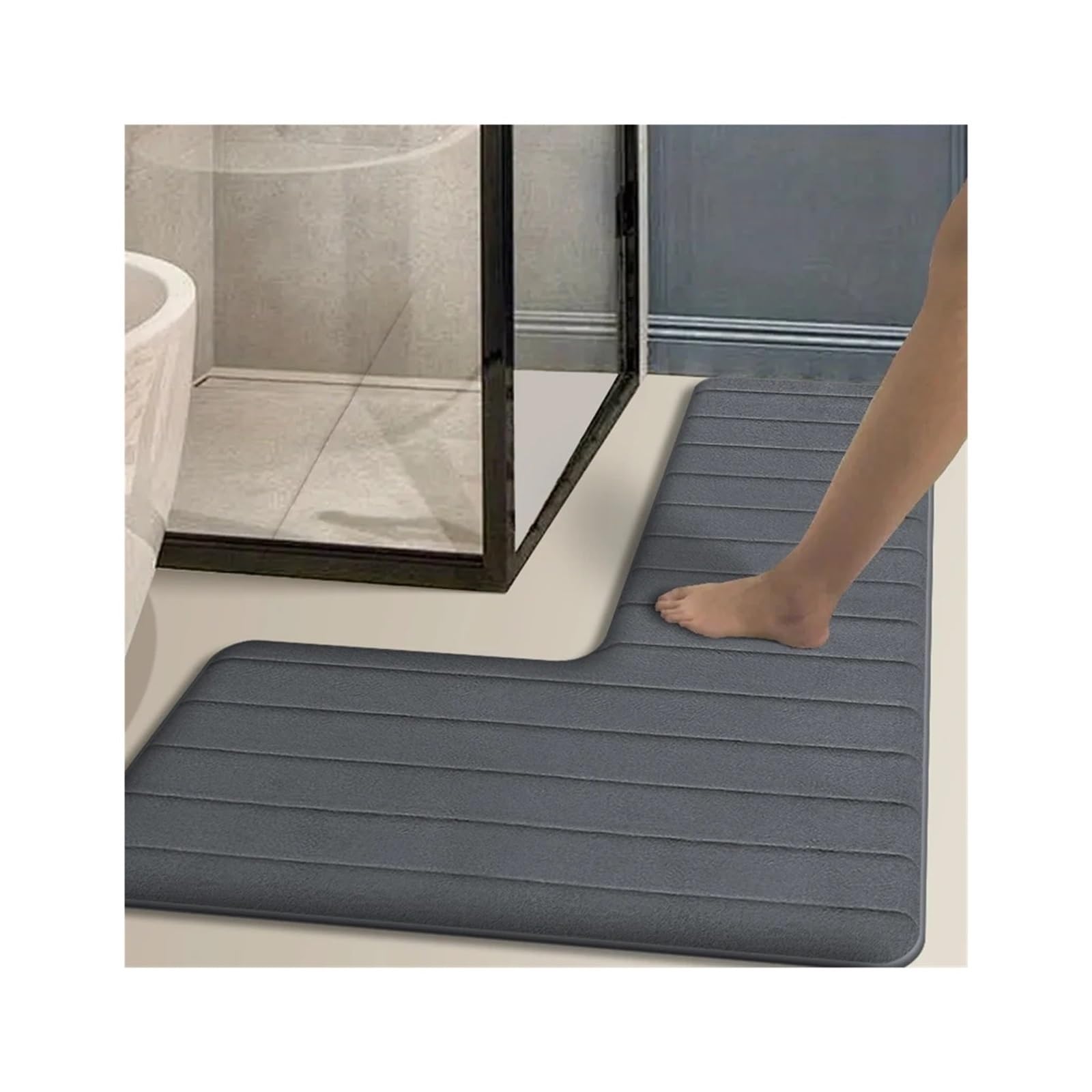 Tapis de bain antidérapant en L gris foncé 150x80 cm pour cuisine