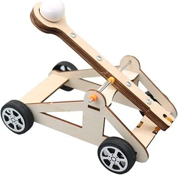 Educational Wood Rolling Catapult Model Kit Elastic Driven Siege Engine DIY Science Project Car for Kids STEM Activities, Classroom Home Use