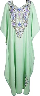 Indiatrendzs Womens Floral Embellished Caftan Green Lounger Cover Up Tunic Dress 3X