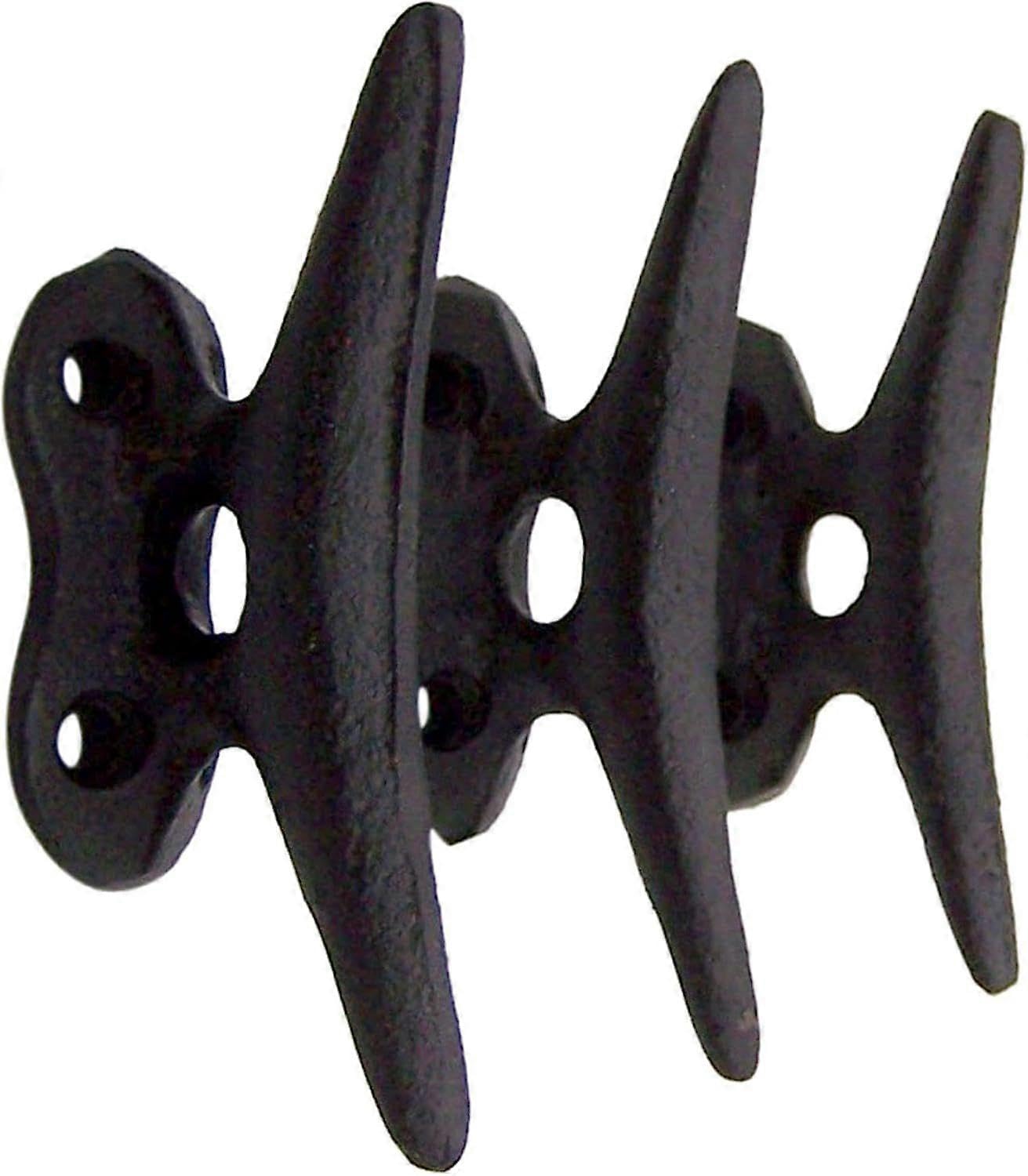 Nautical Black Cast Iron Boat Cleat Wall Hooks, 3.5 Inches, Set of 3 Black