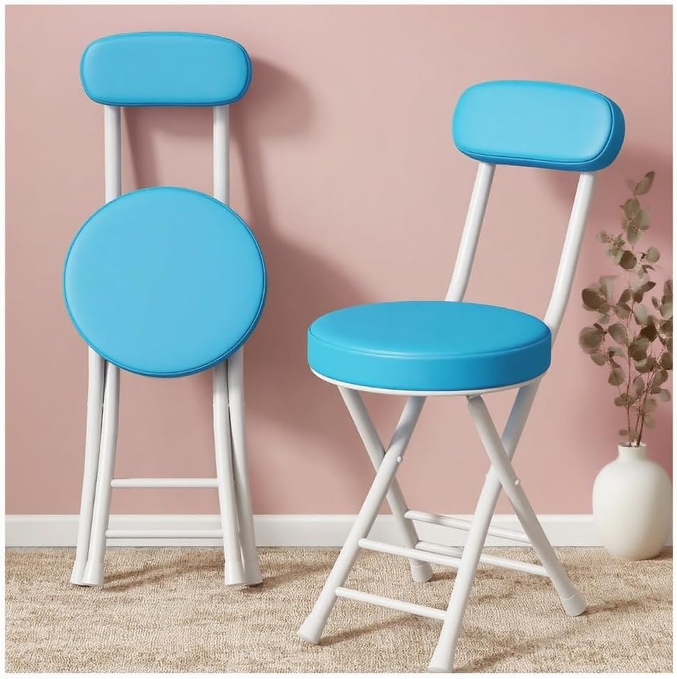Portable Folding Stool Set of 2 - Lightweight Collapsible Metal Bar Chairs for Outdoor/Indoor Use - Sturdy, Space-Saving Design in Blue for Kitchen & Home Bar