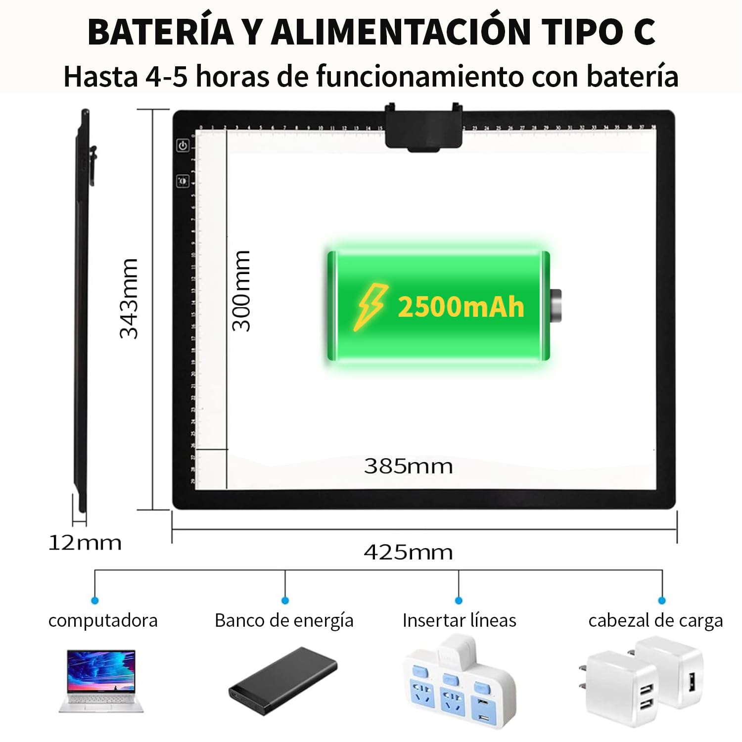elice Mesa de Luz A3 con soporte/Clip,Recargable Mesa de Luz Dibujo con 2500mAH Batería,Atenuación de seis niveles,adecuada para pintura de diamantes 5D,Artesanía,Bocetos,Animacion,Tatoo Dibuja