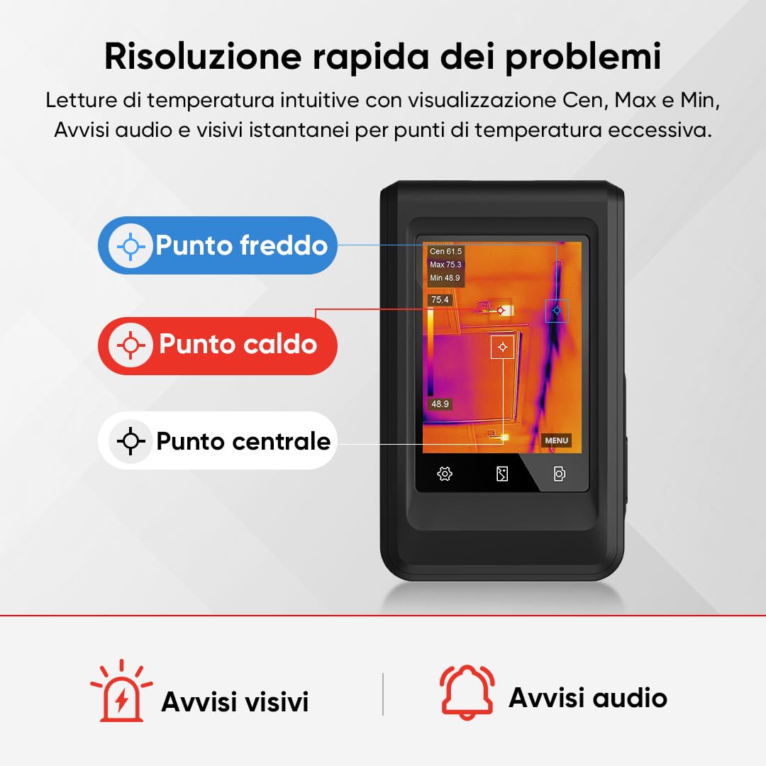 HIKMICRO Telecamera termica da PocketC con risoluzione IR di 256 x 192 pixel e camera visiva da 8MP, 25 Hz, scanner termico con schermo touch da 3,5 pollici, IP54, -20℃~400℃, senza WiFi