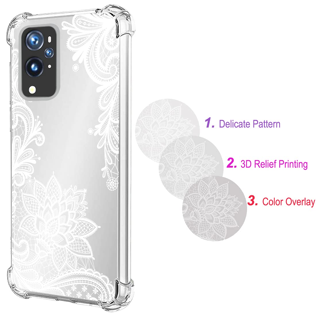 Sidande Custodia per OnePlus 9 Pro Case, per OnePlus 9 Pro Sottile Custodia Protettiva in TPU Morbido e Flessibile con Motivo Trasparente Floreale Cover per OnePlus 9 Pro mandala
