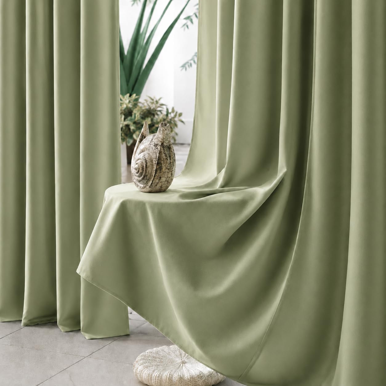 THE LINEN COMPANY Duck Canvas Cotton Curtains 6 Feet Long, Door & Window Curtains for Bedroom, Thick Fabric Panels, 6ft Curtains Set of 2, Avocado Green