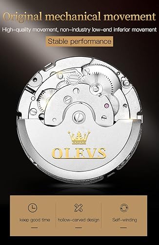 Miniatura 5 de OLEVS Reloj de lujo mecánico automático para hombre, impermeable, cuerda automática, fase lunar, fecha, cronógrafo, acero inoxidable, luminoso,
