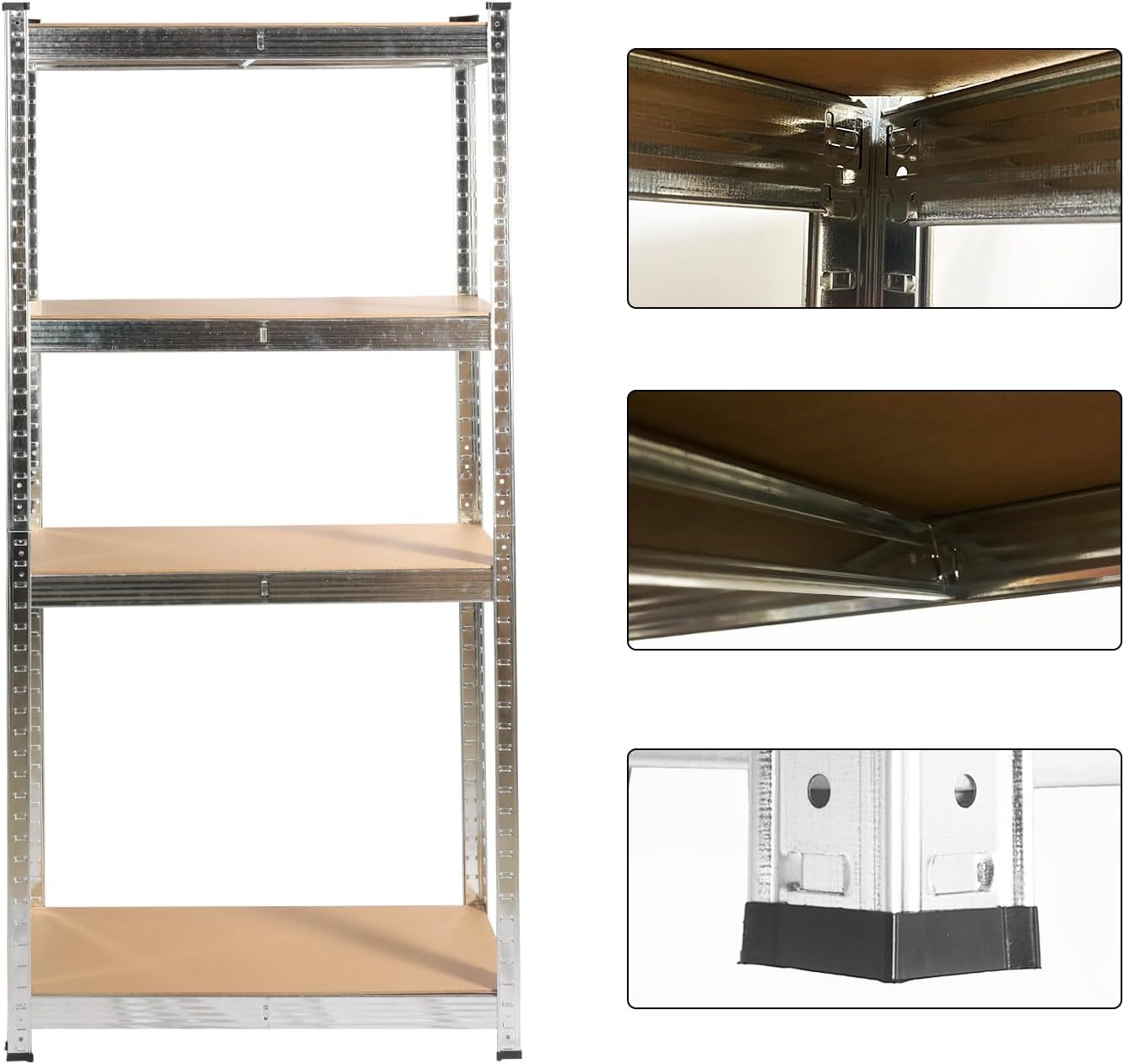 COZYBRITE Garagenregal, 4 Etagen, Robustes Schuppen, Lagerregal, Metall, schraubenlos, 175 kg pro Regal, 700 kg Tragkraft, für Lager, Werkstatt, Büro (90 x 45 x 180 cm) (2er-75x30x150 cm)