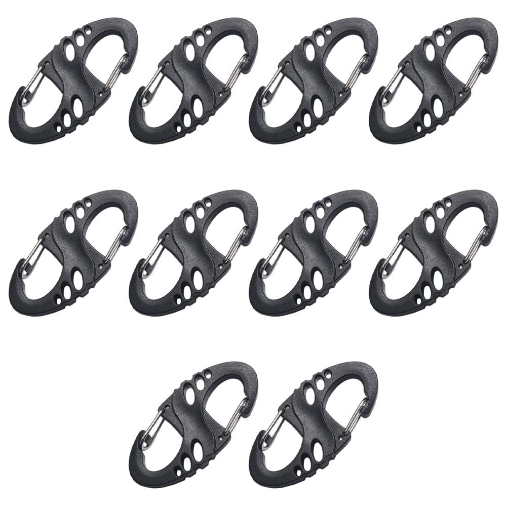 Wudaizhi Black 10Pcs S Shape Carabiner Outdoor Mini Carabiners S Shape Clip Snap Hook Key Chain Key Ring Clip Hook Zinc Alloy Spring Clip For Backpack Bottle