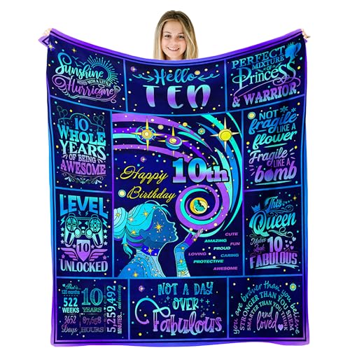 Taigzier 10 Year Old Girl Birthday Gifts Blanket, Gifts for 10 Year Old Girls, 10th Birthday Gift for Girls, Double Digits 10th Girl Bday Gift Ideas Decorations Throw Blanket 50