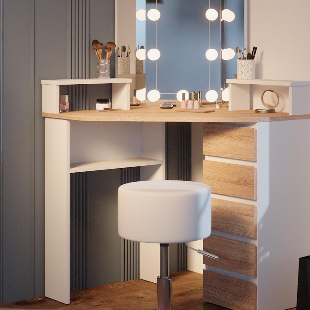 Vicco coiffeuse Laura, Blanc, 70 cm avec éclairage LED et tabouret Vicco coiffeuse Laura, Blanc, 70 cm avec éclairage LED et tabouret