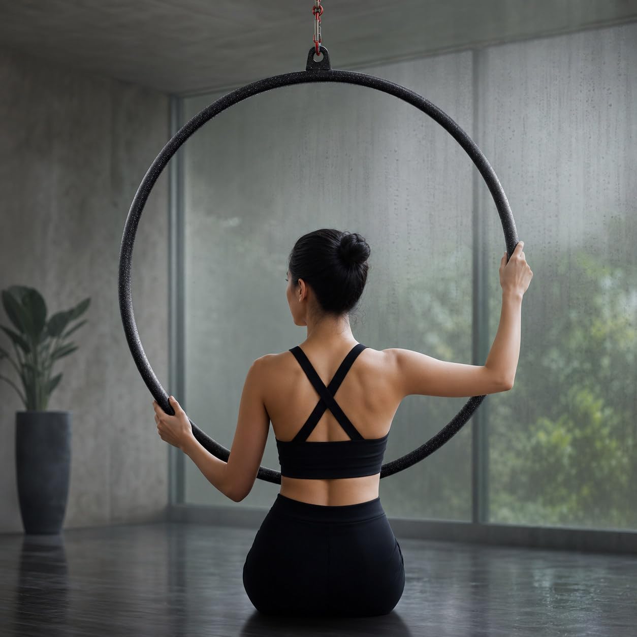 Cerchio Aereo Anello da Yoga con Cerchio Aereo, Set di Cerchi per Bambini E Adulti, Attrezzature per Il Fitness per La Palestra A Casa E L'Allenamento Circense Black-85cm