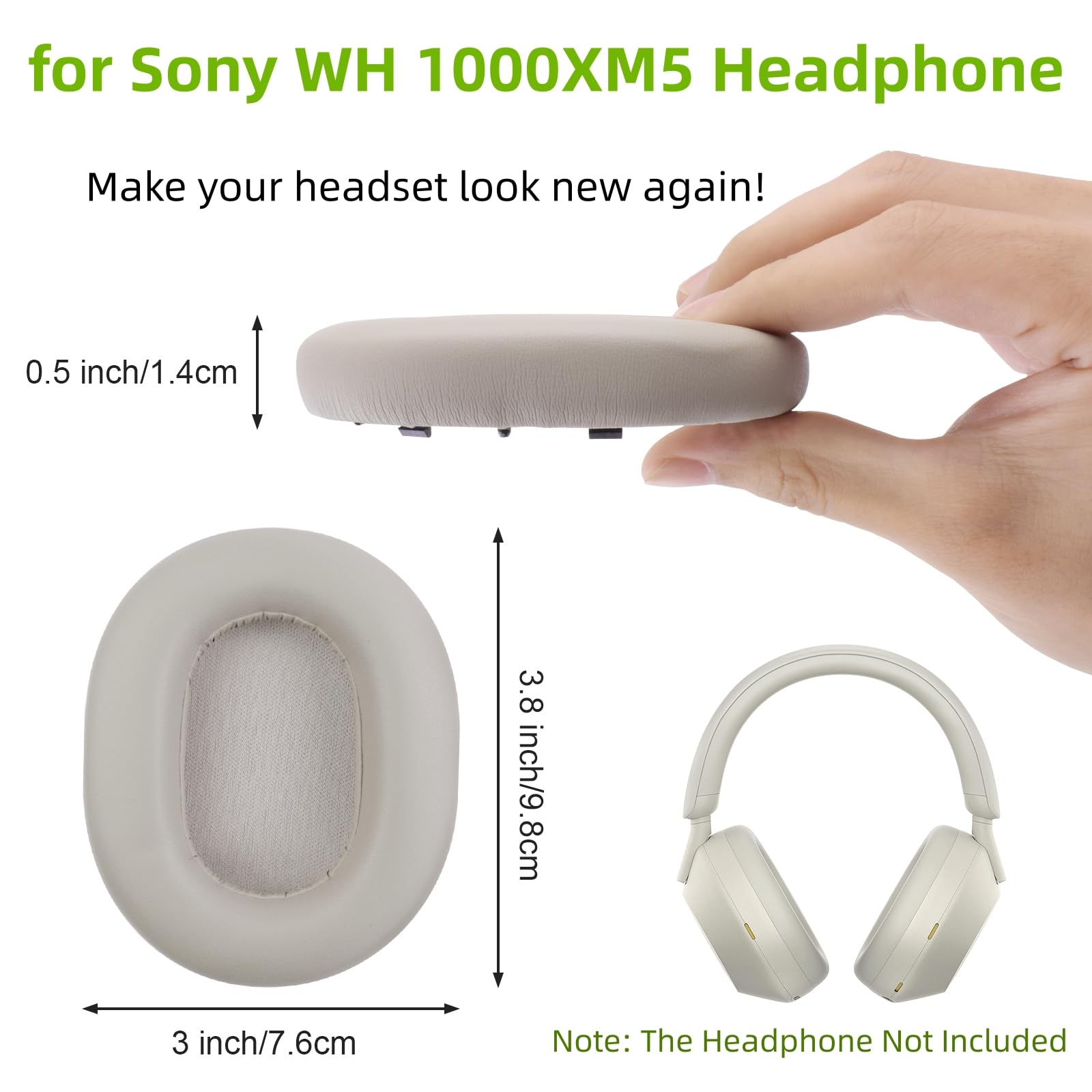 WH1000XM5 Ear Pad Cushions Replacement Noise Isolation EarPads Compatible with Sony WH-1000XM5 Wireless Noise Canceling Over-Ear Headphones- Added Thickness & Plastic Stick (Beige) - Image 2