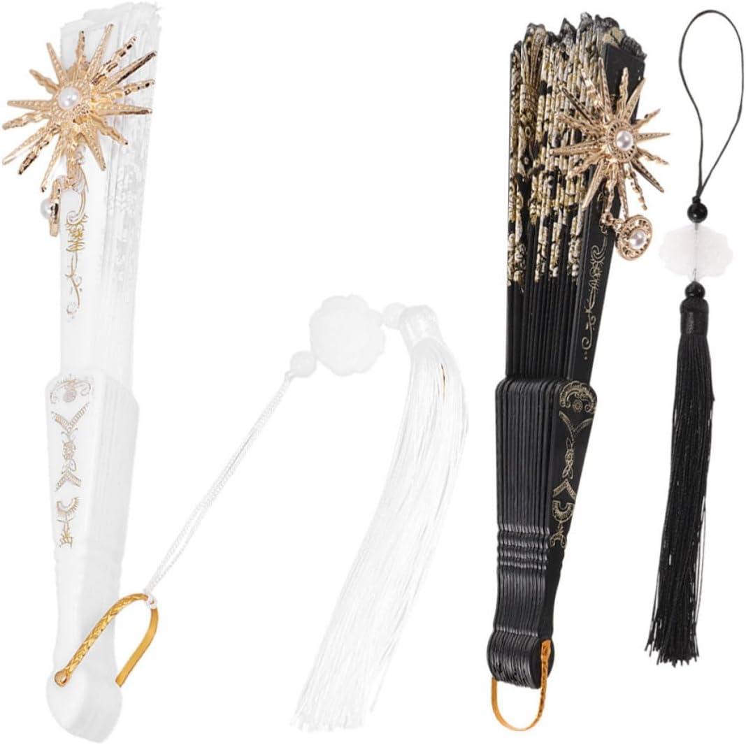 2pcs Vintage Lace Folding Hand Fans for Women, Multi-use Handheld Fans with Plastic and Cloth Material, Convenient to Use, Photography Props and Travel Accessories
