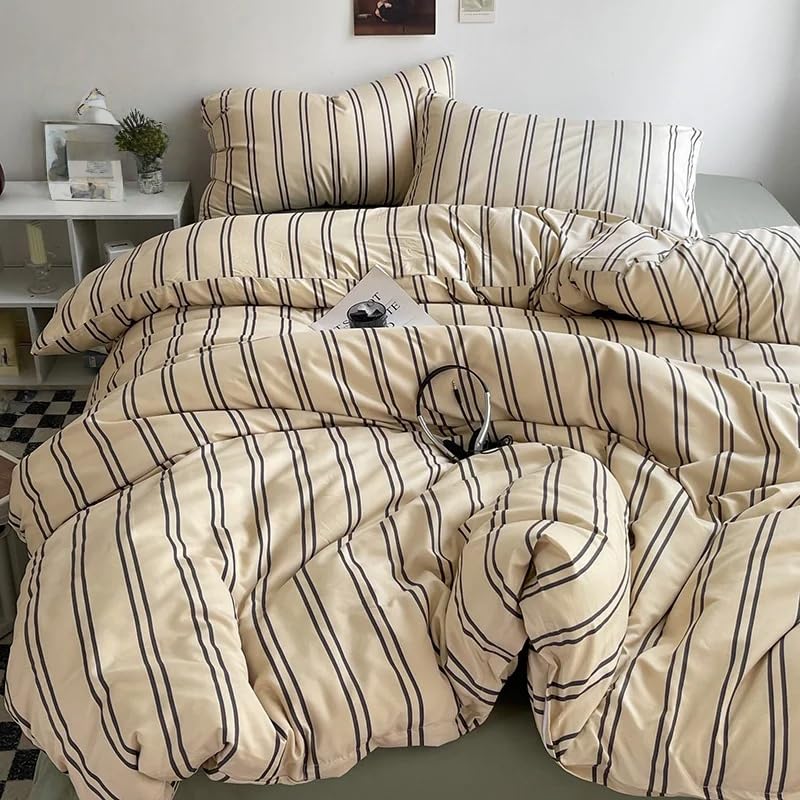 Housse de couette 140x200 marron et beige en microfibre douce style minimaliste