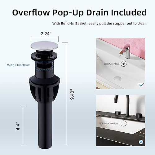 Miniatura 9 de DIKUROOMS Grifo de lavabo de baño de latón extendido de 2 manijas de 8 pulgadas con líneas de suministro de agua cUPC, boquilla giratoria de