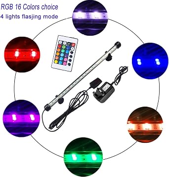 Submersible Fish Tank Light,Submersible Aquarium Light Marine LED Aquarium Light RGB Multicolor Underwater for Reef Plant Fish Tank (28CM) [Energy Class A]