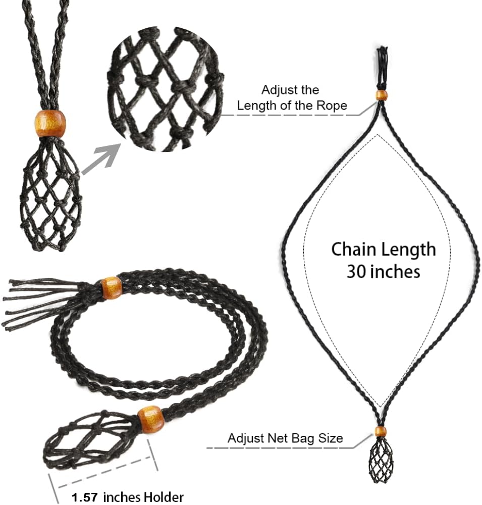 4 PCS Crystal Cage Necklace Holder Empty Stone Holder Replacement Hand-Woven Cord with Adjustable Length (Black+Brown+Khaki+Beige) - Image 2