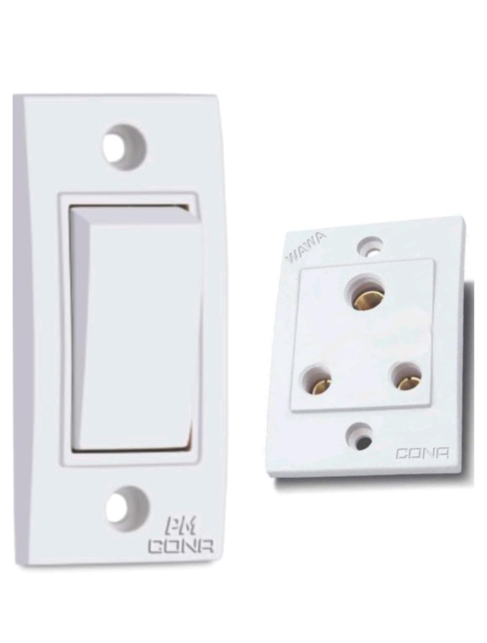 Pm Cona WAWA Series 6Amp Electrical Switch One Way (5 Pcs) + 3 Pin Socket 6Amp, (5 Pcs) White, Cona Accessories For Home, Office, Shop Etc (Total 10pcs)-picture-24