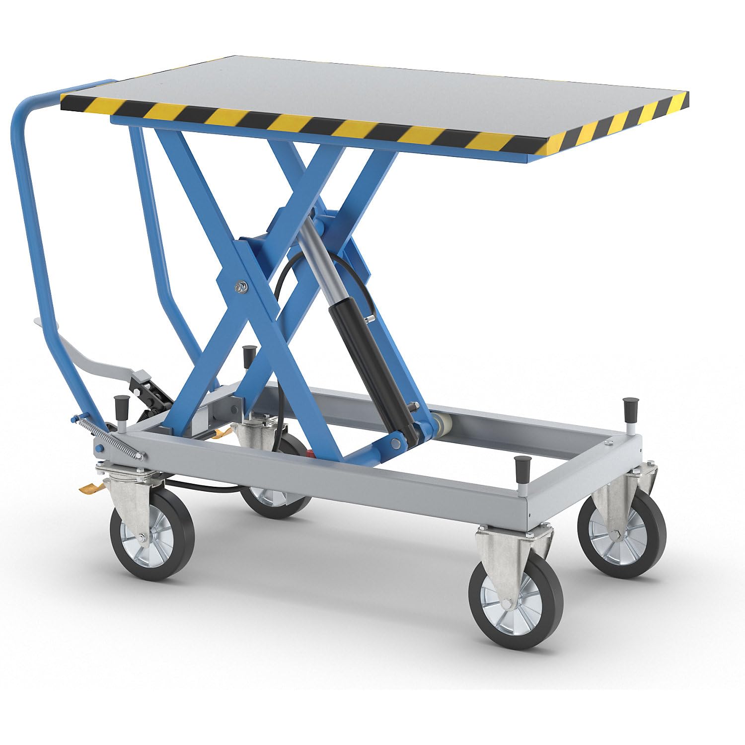 eurokraft pro | Scherenhubtischwagen | Tragfähigkeit 1000 kg, Hub manuell, Hubbereich 460 - 1070 mm, Elastikräder