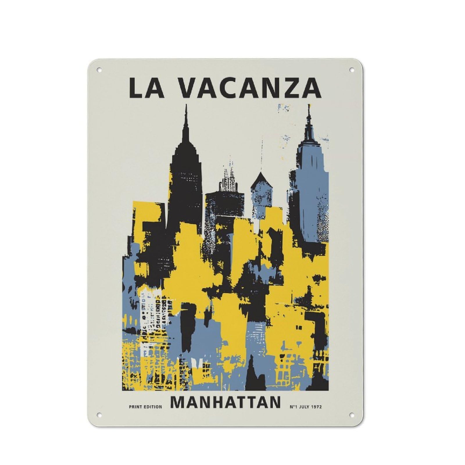 Junmoney Style-7 Manhattan Retro Metal Wall Plaque 40X30cm, Character Room Wall Plaque For Hallway, Home Bar, Garage Or Study