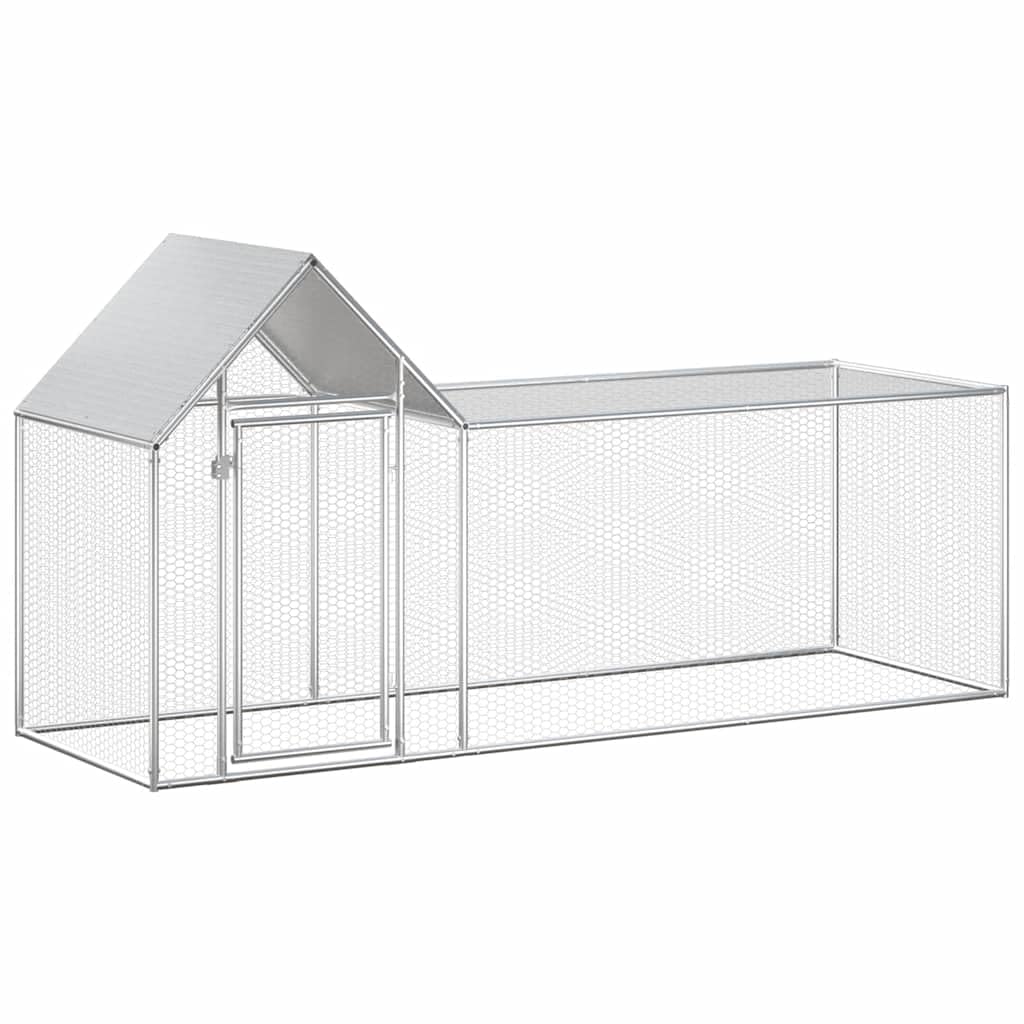 Gallinero de 3 x 1 x 1,5 m de acero galvanizado, estable gallinero con puerta y techo para aves de corral, patos y gansos, color plateado