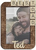Vista 1 de Personalized Wooden Picture Frame for Fathers Day Best Dad Scrabble Tiles Customizable Name Holds 4x6 Vertical Photo 8x6 Frame 6 Color Options Gift