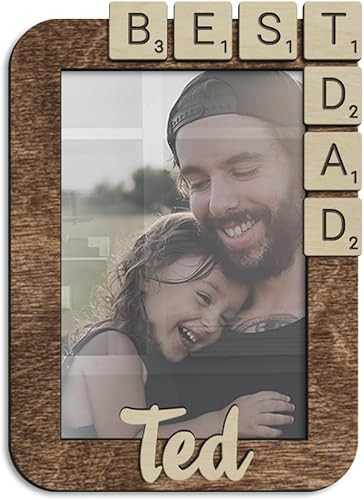 Personalized Wooden Picture Frame for Fathers Day Best Dad Scrabble Tiles Customizable Name Holds 4x6 Vertical Photo 8x6 Frame 6 Color Options Gift