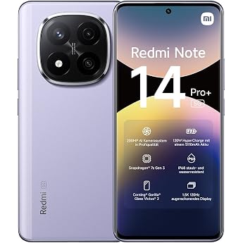 Xiaomi Redmi Note 14 Pro+5G Smartphone, 8 + 256 GB, Purple | 200MP professional AI camera, IP68, 120W HyperCharge, AI functio