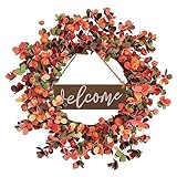 VioletEverGarden Fall Wreath 20 Inches Autumn Wreath with Eucalyptus and Pumpkins Orange Harvest Wre