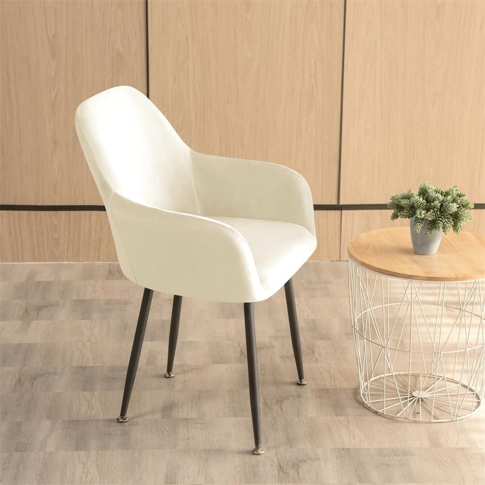Fundas for sillas escandinavas, Juego de Fundas de Terciopelo for sillas de Comedor (6/4/2/1), Fundas elásticas for sillas de Comedor con reposabrazos y Respaldo.(Beige,4 pcs)
