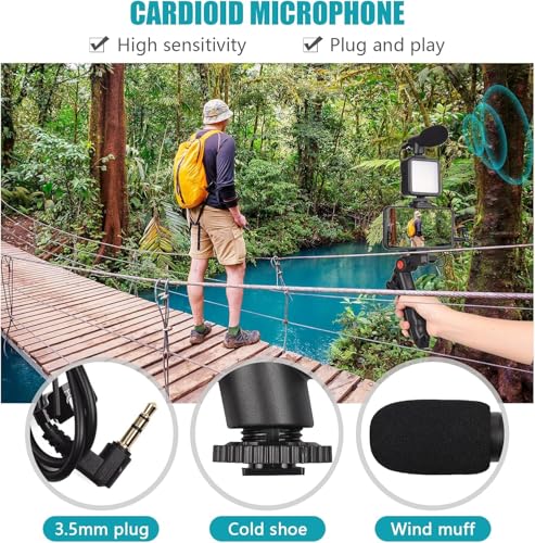 Image of 6 IN 1 Vlogging Kit with Tripod for Smartphone - Mini LED Video Light, Cardioid Microphone, Phone Holder & Mount, Compatible with iPhone & Android for YouTube, Live Streaming & VideoRecording