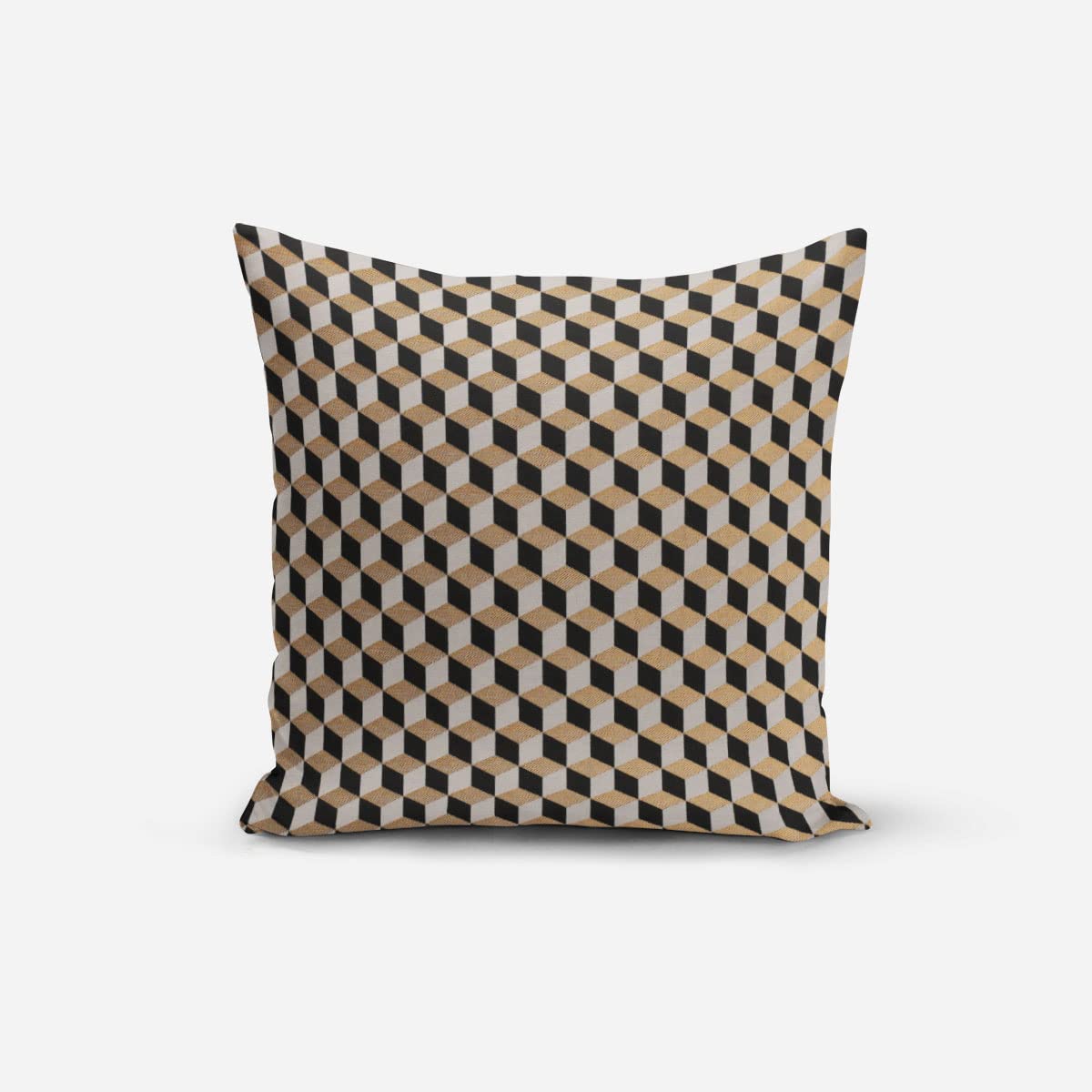 SCHÖNER LEBEN. Funda de cojín Jacquard Metallic Cube Geometric Luxury 3D, cubos, negro, dorado y crudo, diferentes tamaños, fundas de almohada tamaño: 40 x 40 cm (alto x ancho)