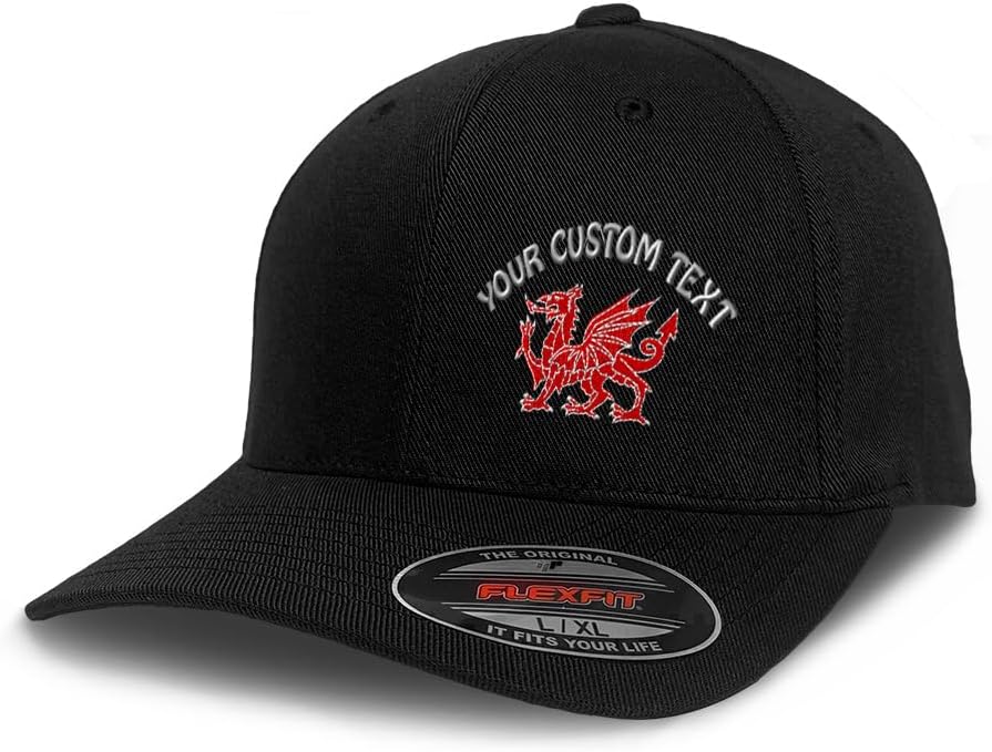 Flexfit Left Side Panel Welsh Dragon Embroidery Hats for Men & Women Polyester
