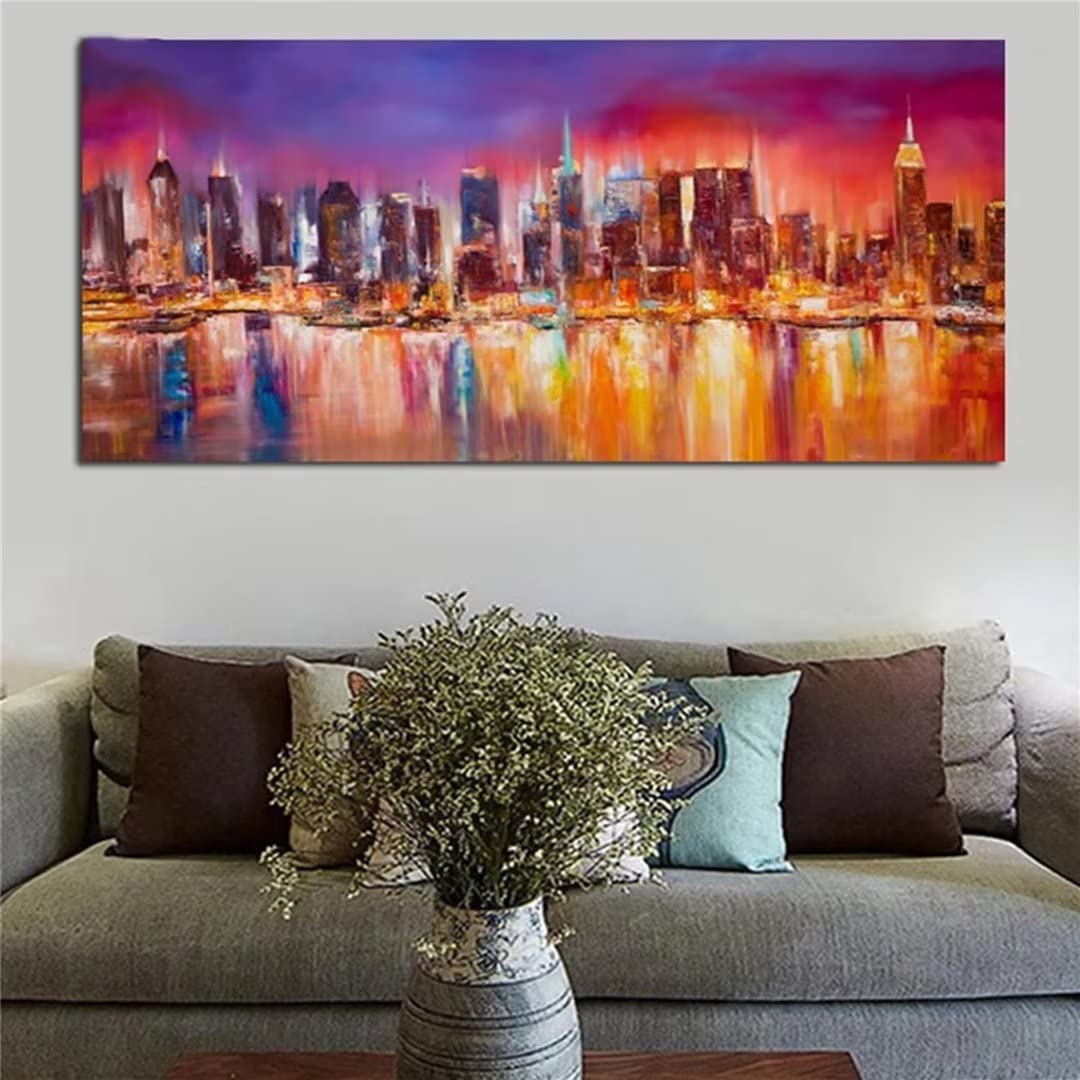Peinture Diamant 5D Complet,Ville Colorée Abstraite Diamond Painting Grand Format Kit,Broderie Diamant Kit Complet,Tableau Perle Diamant Point De Croix,Diamant Painting Décoration Murale (100x200cm)