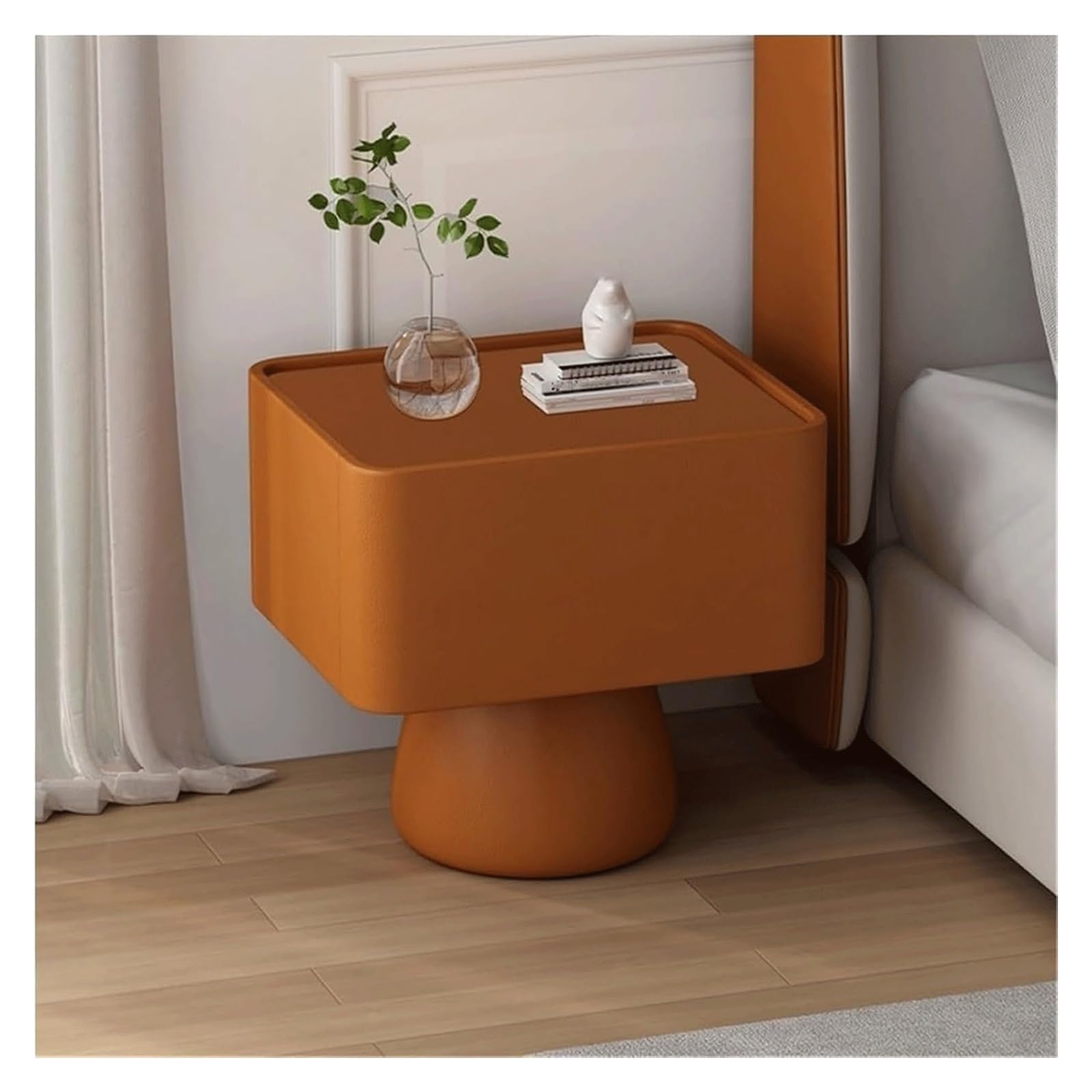 SXZenSpace Wooden Nightstand High-end Microfiber Leather Bedside Cabinet Creative Table with Drawer Side Modern Sturdy End Table(Orange,45cm)