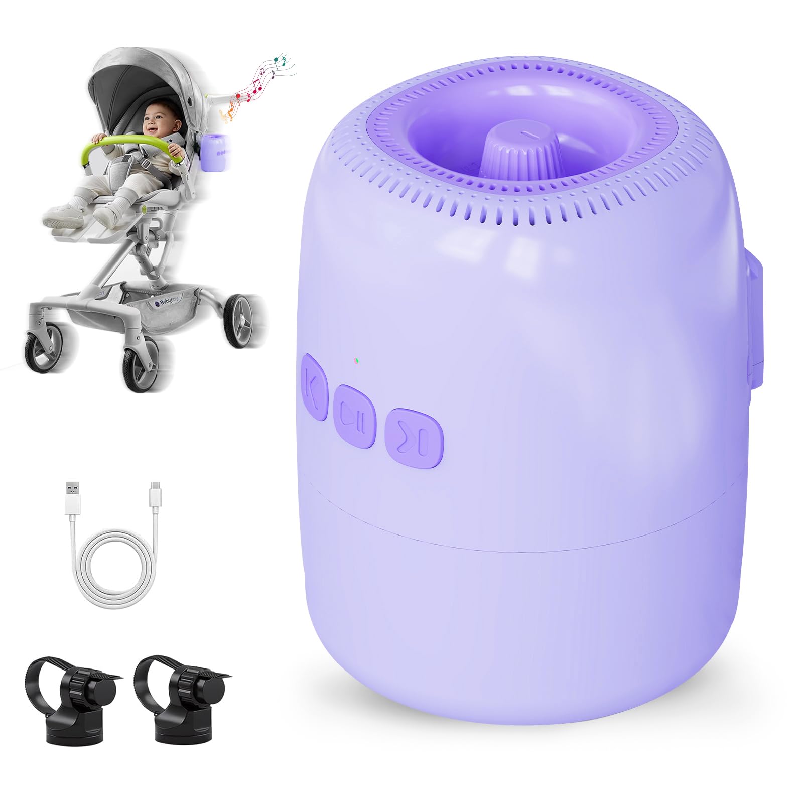 Baby Rocker Recargable, Mecedora Carro Bebe con 5 Niveles de Balanceo y Ruido Blanco - Ajustable, Ultra Silencioso, USB-C, 2 Soportes Universales para Todos los Cochecitos (Rosa) (Morado)