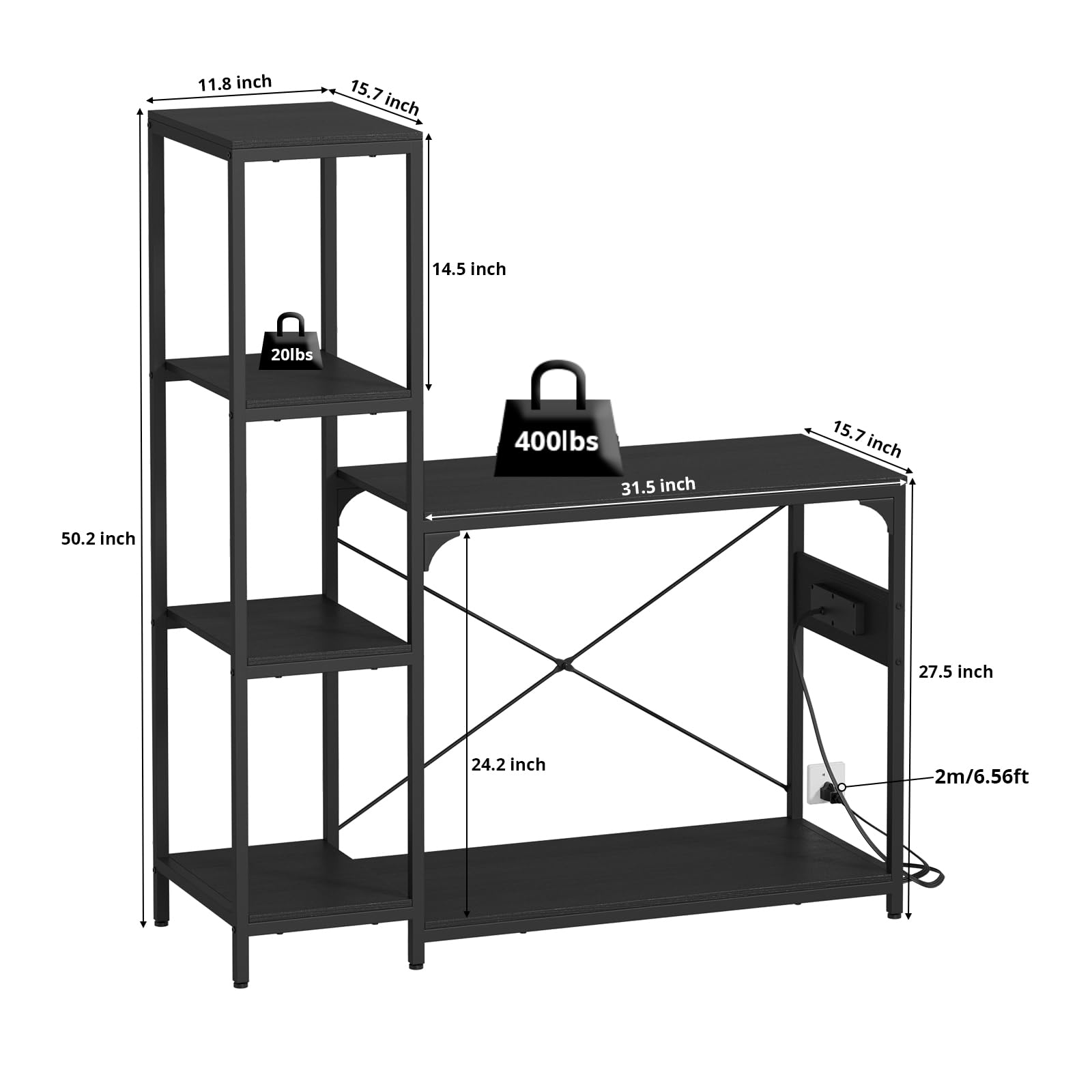 VOWNER Soporte para pecera de 20-29 galones con toma de corriente, soporte de madera para acuario con estantes para almacenamiento de accesorios de pecera, marco de metal resistente, soporte de