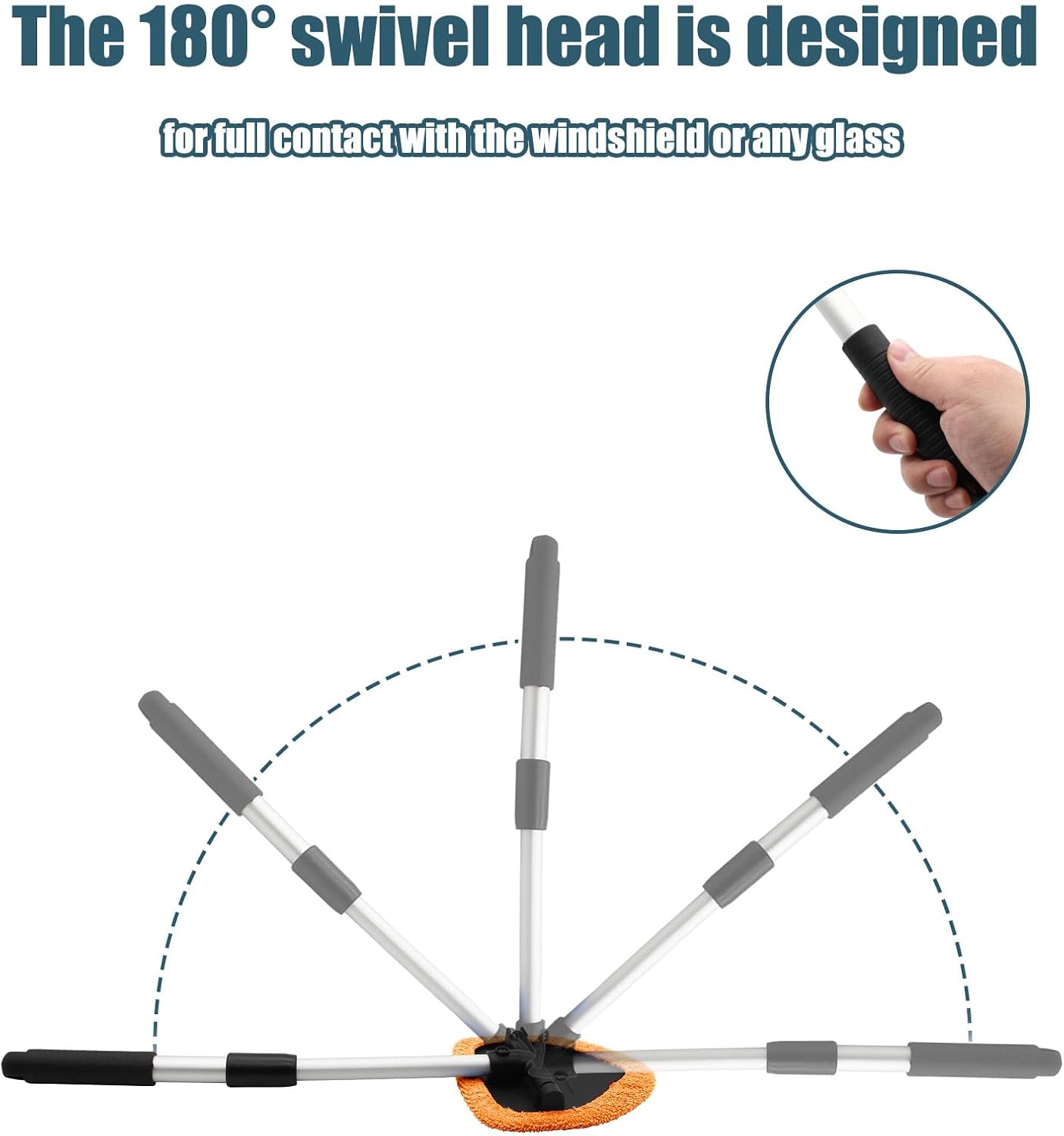 Car Window Cleaner Kit Windshield Cleaning Tool with Extendable Long Handle and 3 Washable Reusable Microfiber Pads, Orange 4 Car Window Cleaner Kit Windshield Cleaning Tool with Extendable Long Handle and 3 Washable Reusable Microfiber Pads, Orange