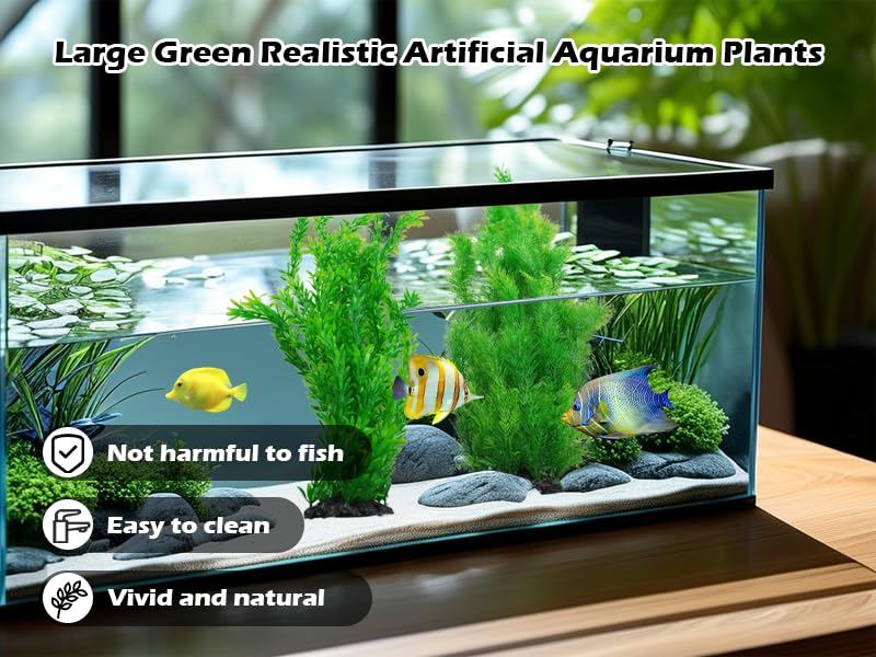 Image of kathson Aquarium Plants Plastic Realistic Tall Fish Tank Plant Decorations Seaweed Fish Tank Decor Artificial Plants Ornament for Aquarium Extra Large 21.7 Inches (Green,2 PCS)