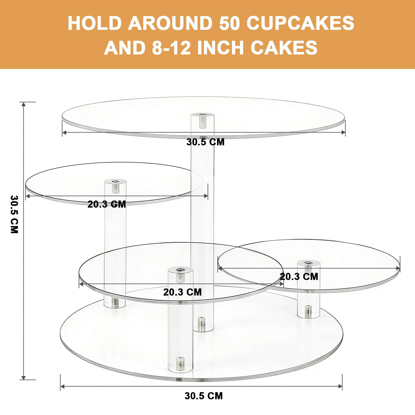 Présentoir à gâteaux 4 étages acrylique transparent pour 50 cupcakes mariage fête
